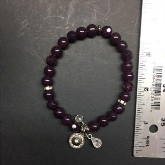 Stretch Charm Bracelet Dark Purple Pale Blue Silver Rhinestone Drop Retro Boho - Picture 5 of 5